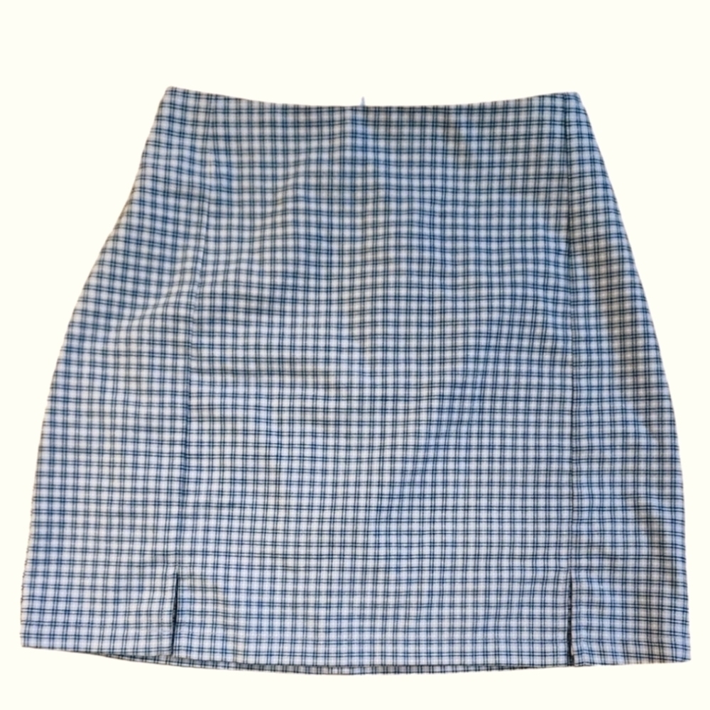 Brandy Melville Blue and White Plaid Mini Skirt